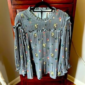 TED BAKER Airlie floral print frill ruffle high neck pleat blouse top